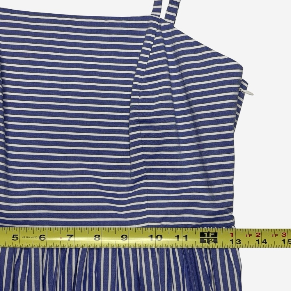 J Crew Cotton Poplin Tiered Maxi Dress Size 0 Striped Blue White Tie Waist - Picture 9 of 13